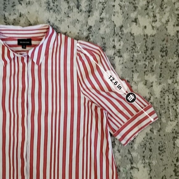 WHO WHAT WEAR Red & White Striped Button Down Size S - Picture 7 of 8